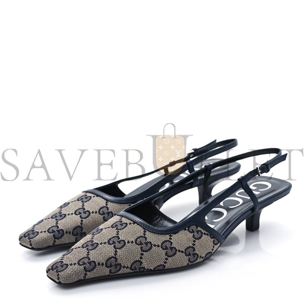 Gvc*1 gg monogram malaga kid square g 35mm slingback pumps 38 beige blue p00677619